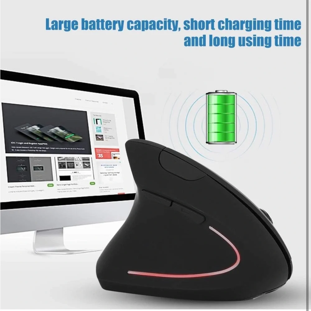 Ergonomic Black Wireless Mouse- Left-handed